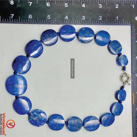 Handmade Lapis Lazuli Choker Necklace: Beaded Gemstone Jewelry - Picture 8 of 11